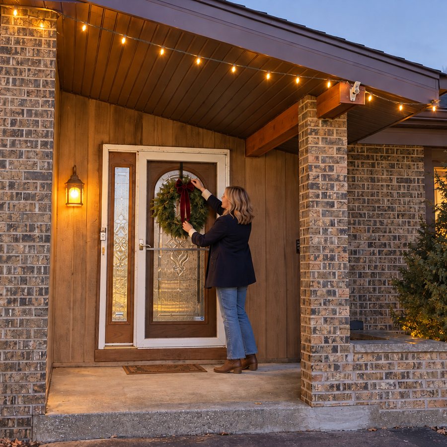 Hanging the Christmas wreath